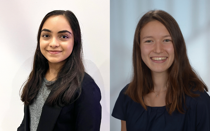 A collage of two portrait-style photographs in an indoor setting of Roma Dhingra and Naomi Greenberg