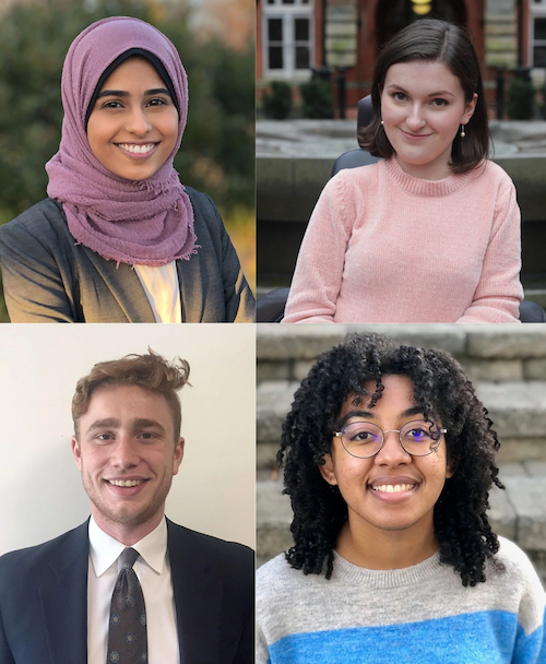 A collage of four student portrait-style photographs in various settings.