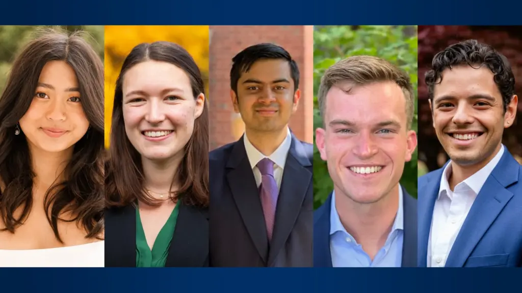 Side by side portraits of the five Georgetown students who were named 2024 Marshall Scholars