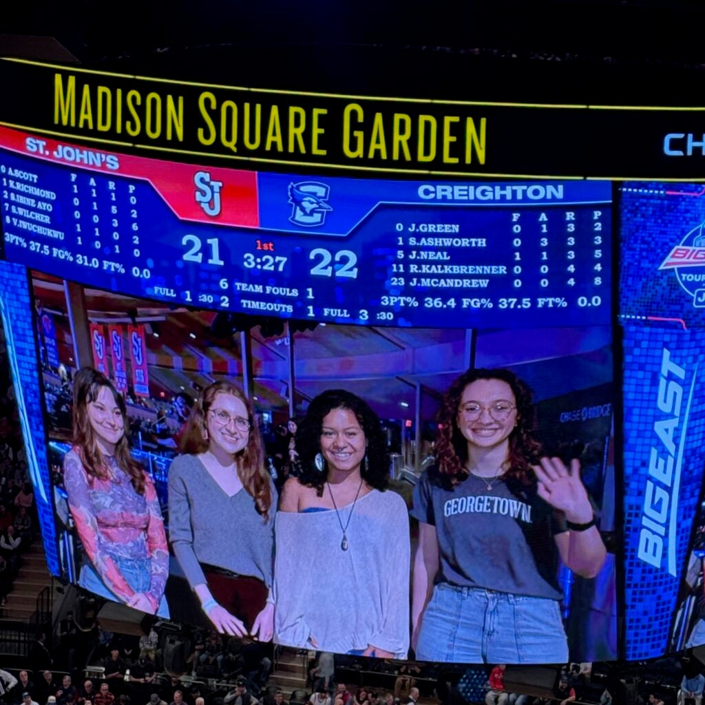 Students broadcasted on jumbotron at Madison Square Garden